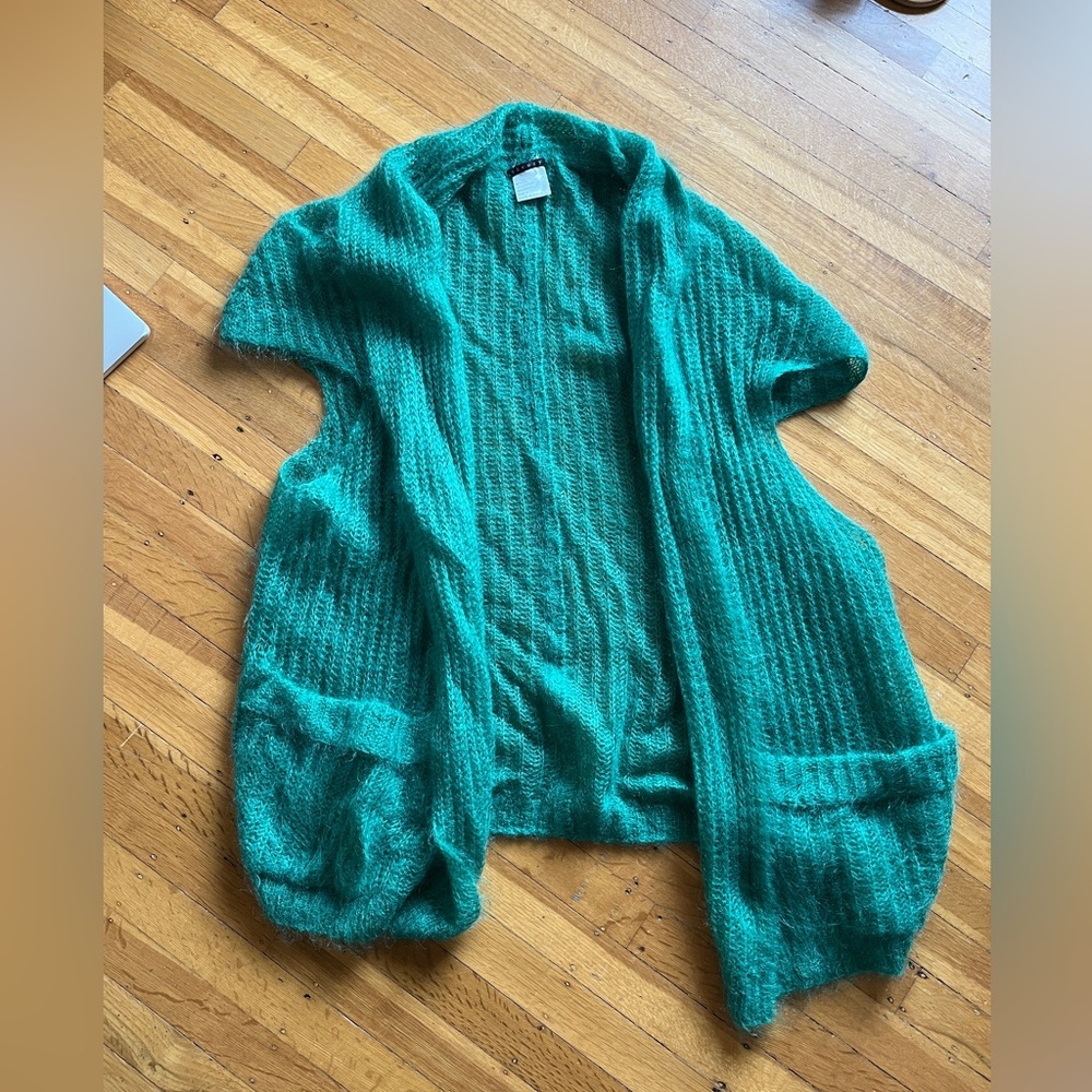 Kelly GREEN mohair cardigan knit THEORY sweater S M L OS pockets long st pattys